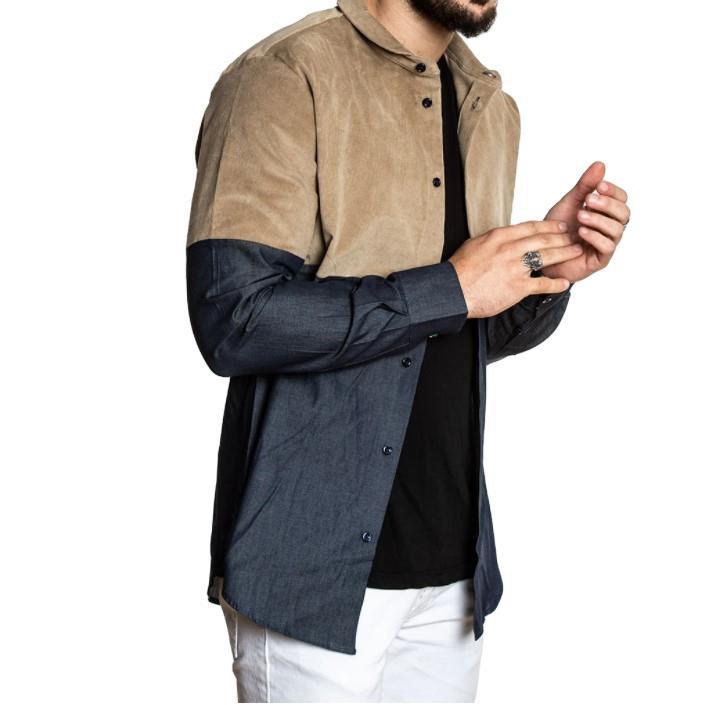 Men's Spliced Shirt Solid Color Men's Shirt
