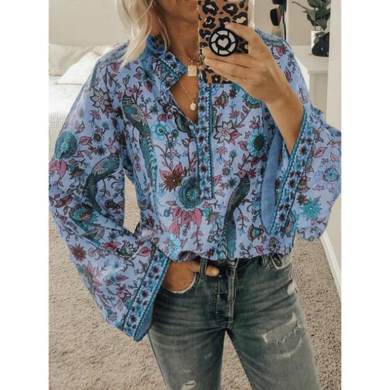 Peacock Print Chiffon Shirt - Image 3