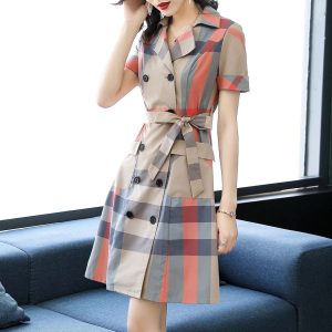 Women's Double-Breasted Plaid Shirt Dress | Cotton Midi Dress