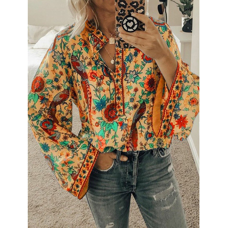 Peacock Print Chiffon Shirt - Image 6