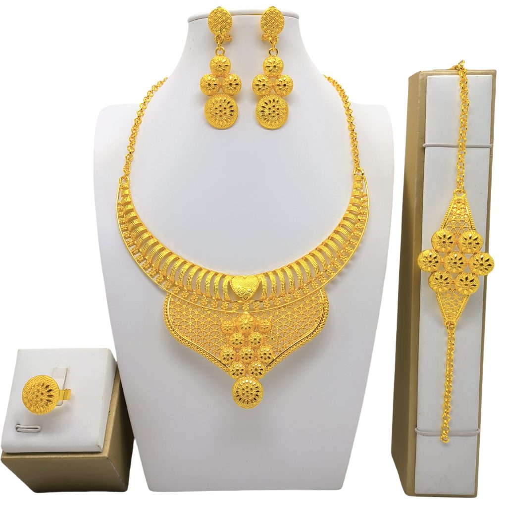 24k gold snake chain jewelry set with necklace bracelet ring and earrings