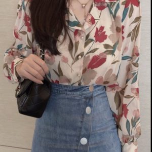 Women’s Floral Chiffon Polo Blouse