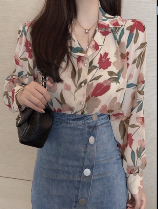 Women’s Floral Chiffon Polo Blouse