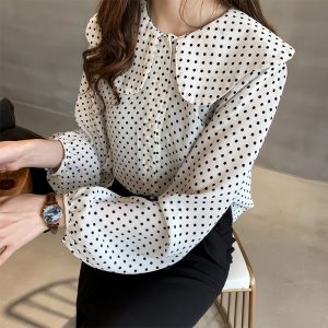 Polka Dot Chiffon Shirt | Retro Loose Fit Top
