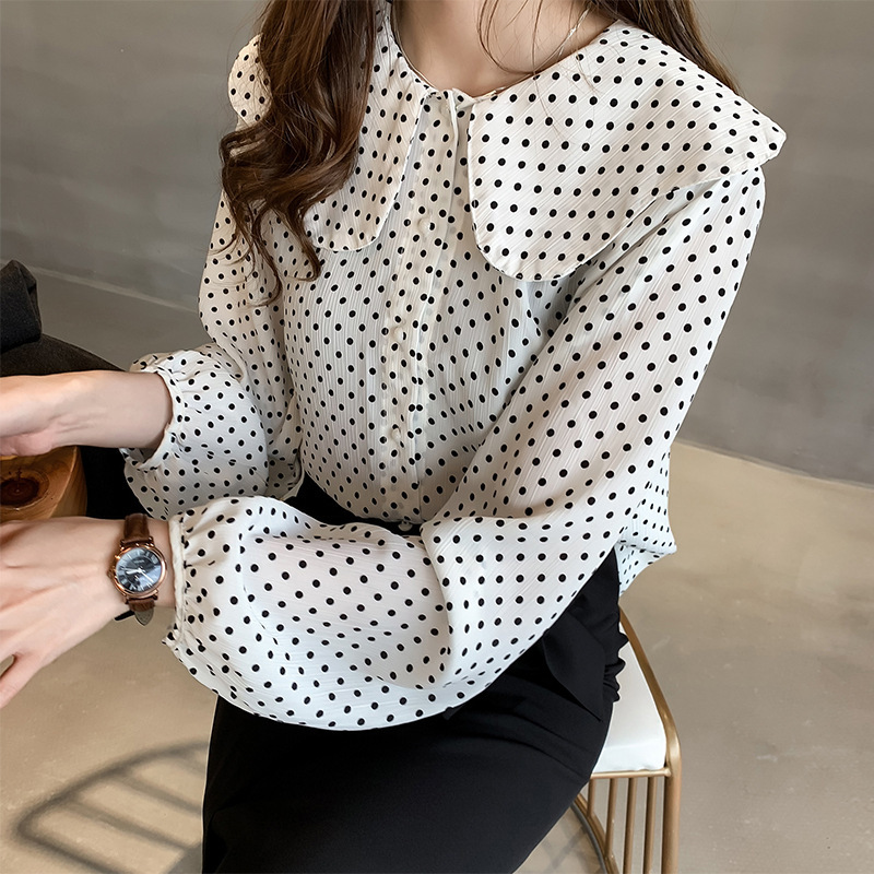 Polka Dot Chiffon Shirt | Retro Loose Fit Top
