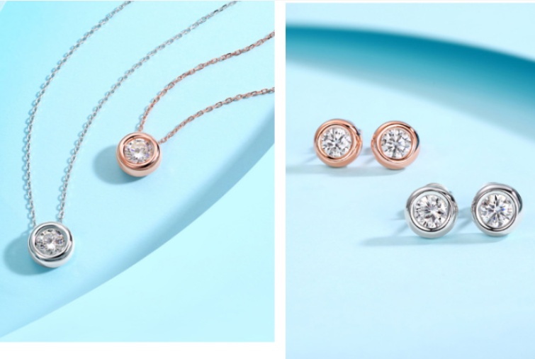 925 sterling silver moissanite necklace and stud earrings jewelry set