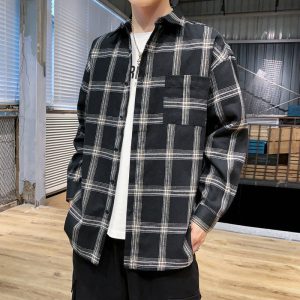 men's long sleeve plaid button-up shirt with classic checkered pattern