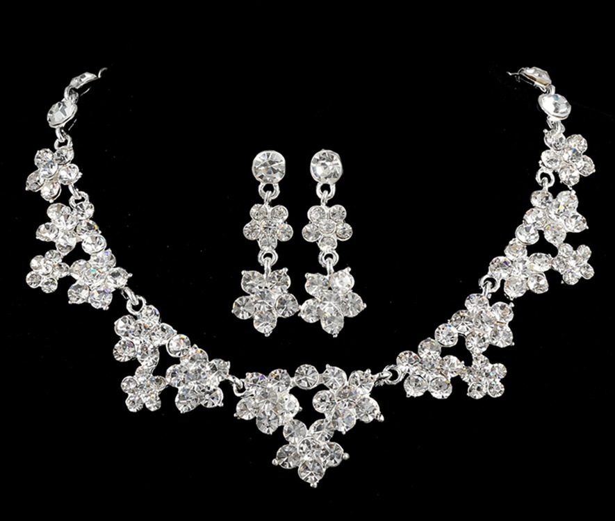 gold-tone floral crystal statement necklace with vibrant red flower-shaped gemstones for women