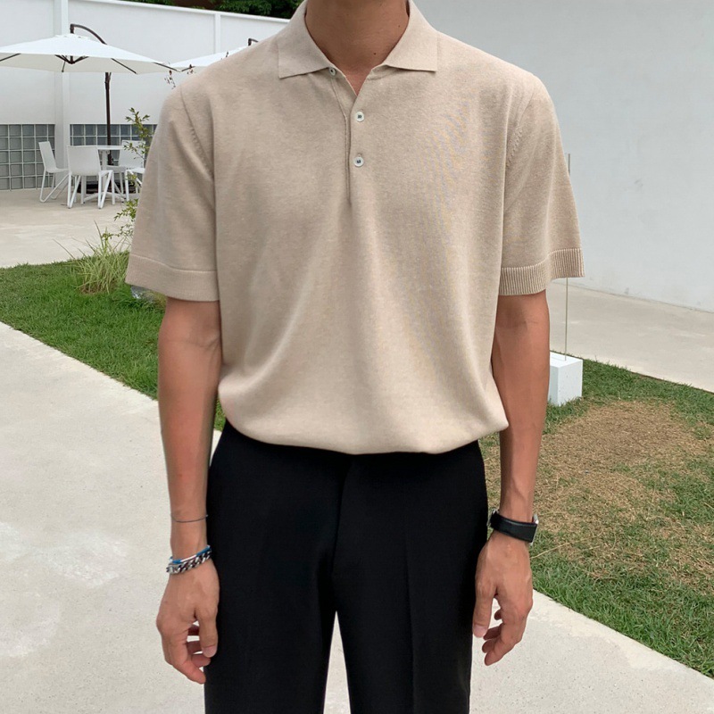 Men’s Ice Silk Knit Polo Shirt | Short Sleeve Trendy Polo