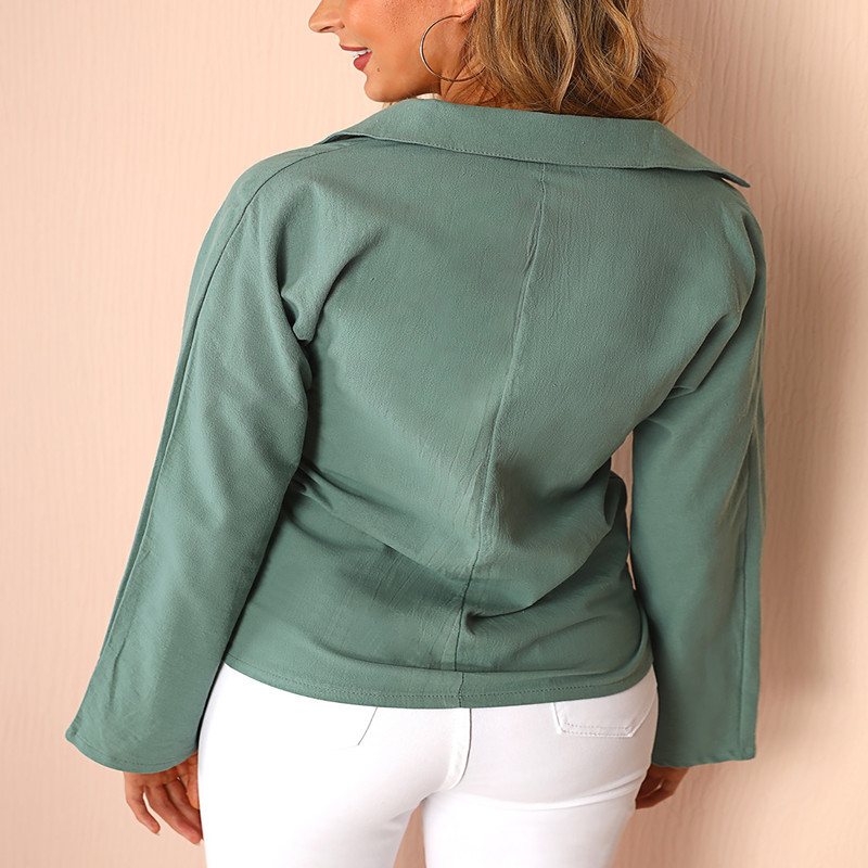 Women’s Long Sleeve V-Neck Pocket Shirt – Casual Button-Up Blouse