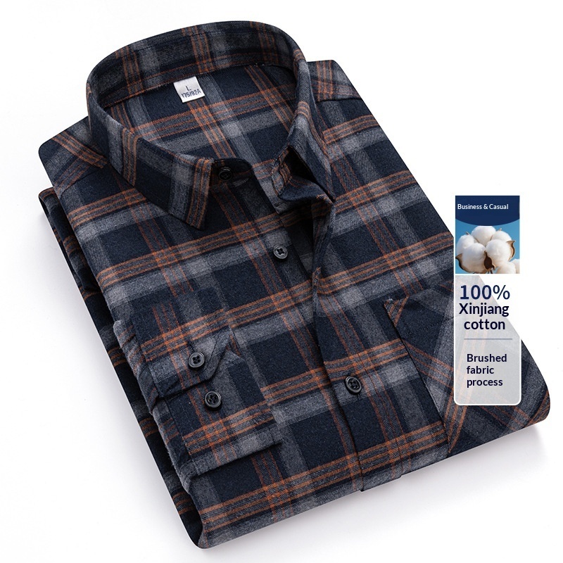 Men's Brushed Cotton Plaid Shirt | Retro Long Sleeve Casual Shirt - Image 6