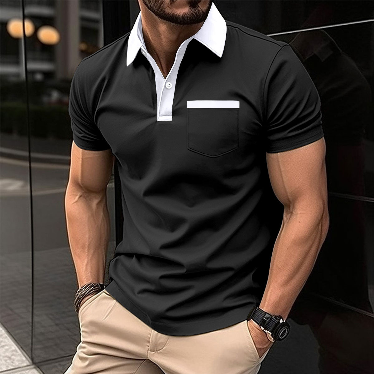 Men's Slim Fit Pocket Polo Shirt | Short Sleeve Casual Polo - Image 4