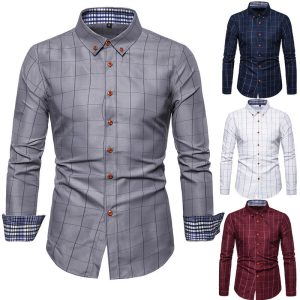 Men’s Cotton Long Sleeve Shirt | Casual Square Collar Shirt