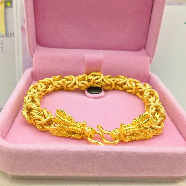 24k gold plated dragon bracelet for men with detailed brass design