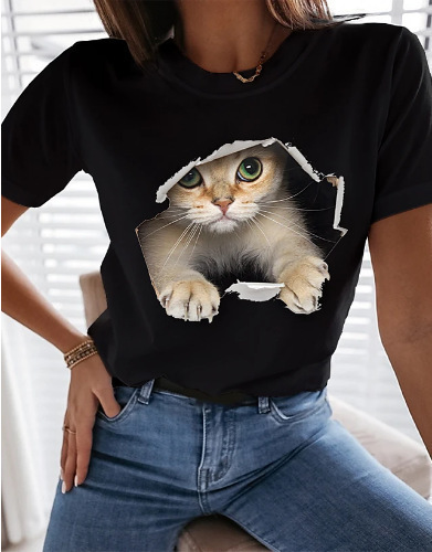Women’s Cat Print Modal T-Shirt