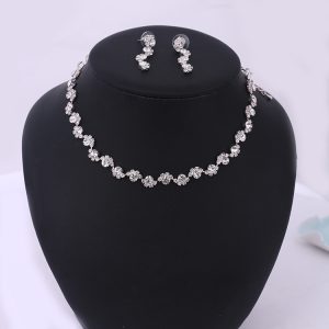 floral diamond crystal necklace and earrings jewelry set for women