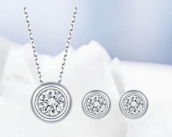 925 sterling silver moissanite necklace and stud earrings jewelry set