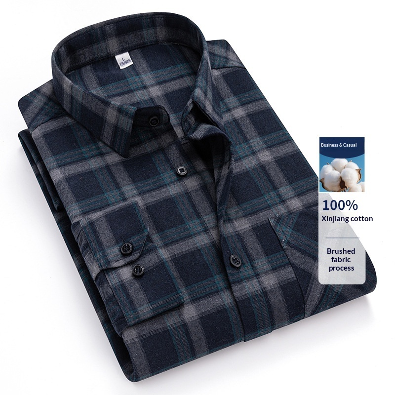 Men's Brushed Cotton Plaid Shirt | Retro Long Sleeve Casual Shirt - Image 7