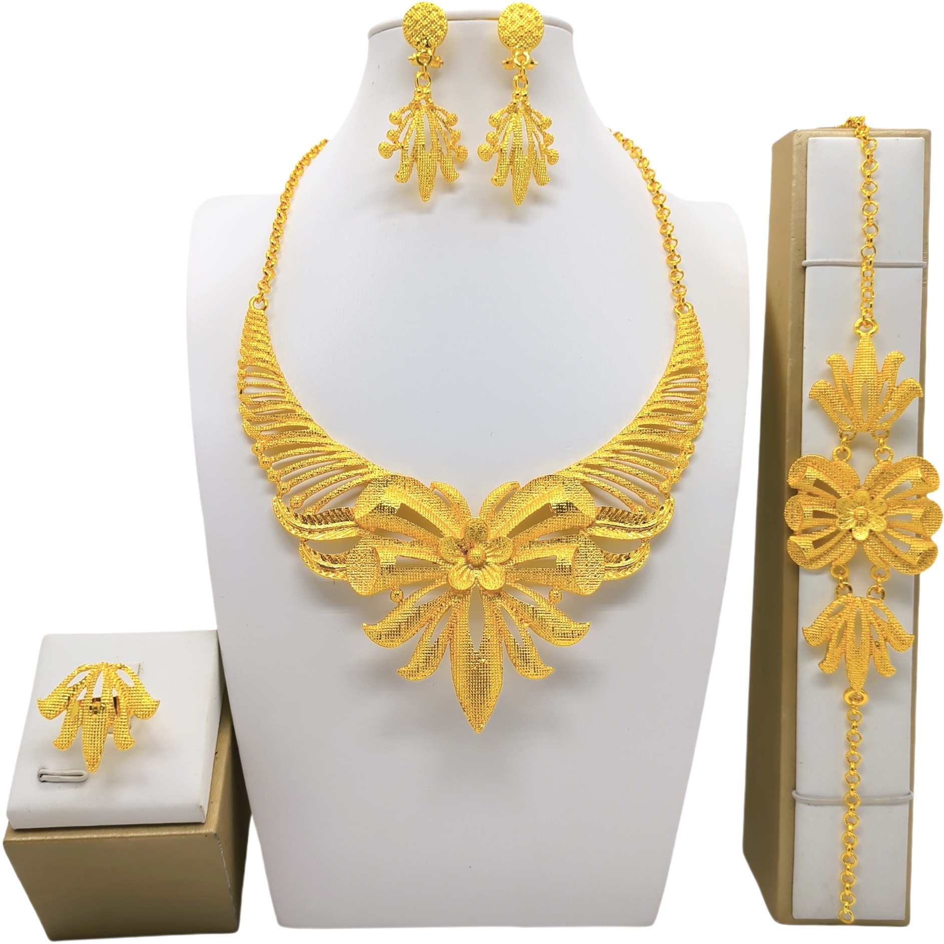 24k gold snake chain jewelry set with necklace bracelet ring and earrings