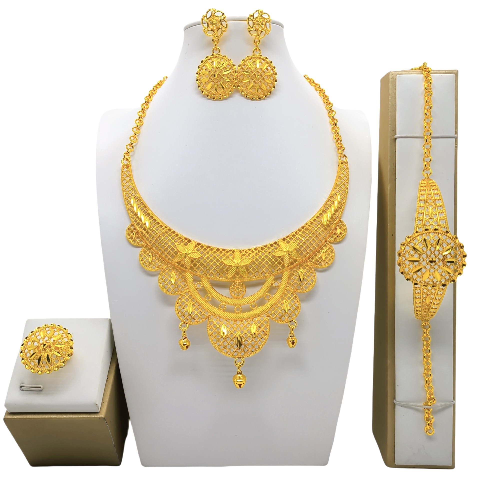 24k gold snake chain jewelry set with necklace bracelet ring and earrings