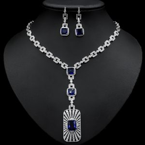 luxury blue zircon necklace and earring jewelry set for women