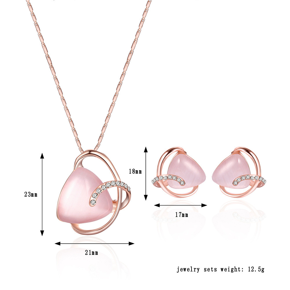 rose gold necklace and earrings jewelry set with pink gemstone accents