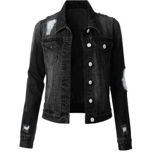 Ladies ripped denim jacket