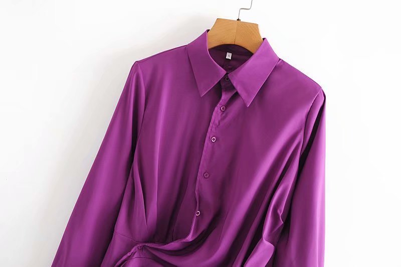 Women’s Pleated Wrap Shirt Dress | High Waist Button Dress