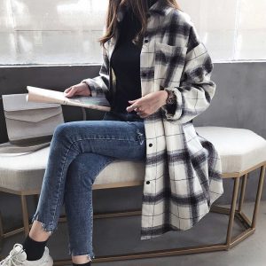 Women’s Plaid Casual Shirt Coat