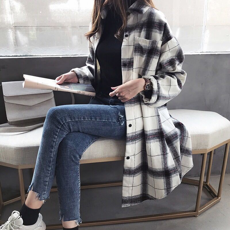 Women’s Plaid Casual Shirt Coat
