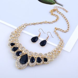 geometric gem drop necklace and earrings jewelry set for women