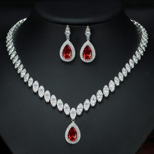 AAA zircon bridal jewelry set with pendant necklace and matching earrings