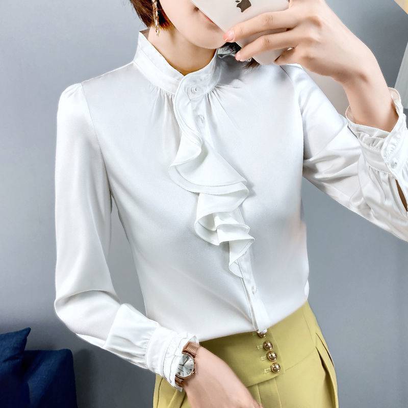 Women's Satin Button-Up Shirt – Long Sleeve Solid Color Fashion Blouse - Image 4