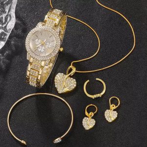 women’s gold quartz watch and matching jewelry accessory set