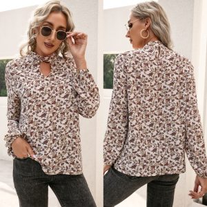 Women’s Floral V-Neck Long Sleeve Blouse