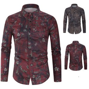 Men’s Floral Print Long Sleeve Shirt | Casual Button-Up Shirt