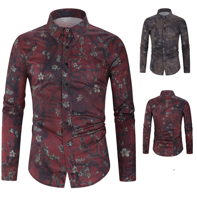 Men’s Floral Print Long Sleeve Shirt | Casual Button-Up Shirt