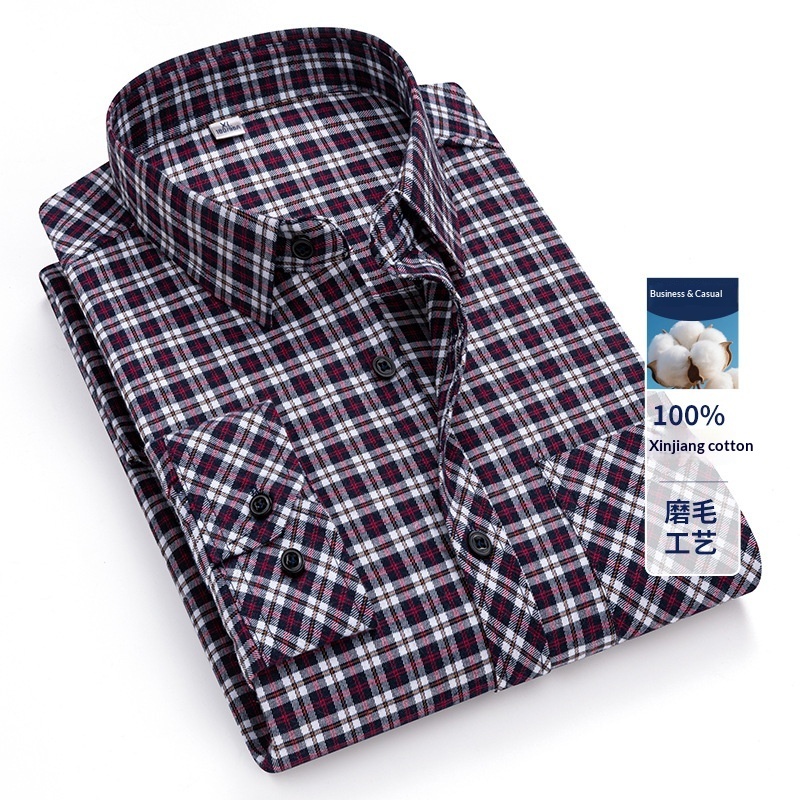 Men’s Brushed Cotton Plaid Shirt | Retro Long Sleeve Casual Shirt