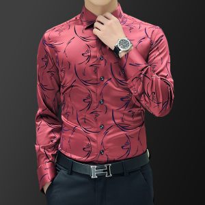 Men’s Korean Slim Fit Floral Shirt | Long Sleeve Casual Shirt