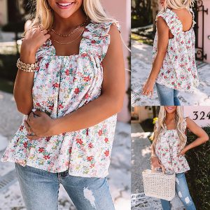 Women’s Floral Square Neck Tank Top
