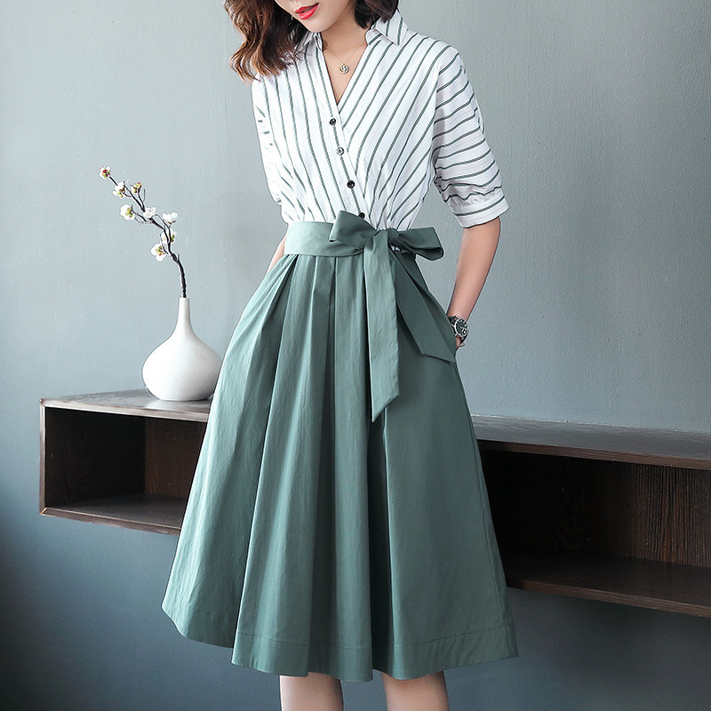 Women's V-Neck Waist Shirt Dress - Image 2
