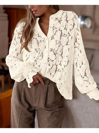 Casual Lace Long Sleeve Shirt | Button Up Blouse - Image 3