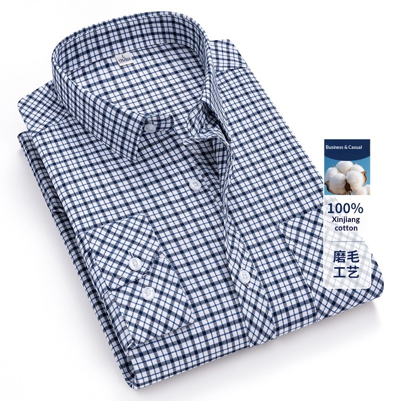 Men's Brushed Cotton Plaid Shirt | Retro Long Sleeve Casual Shirt - Image 10