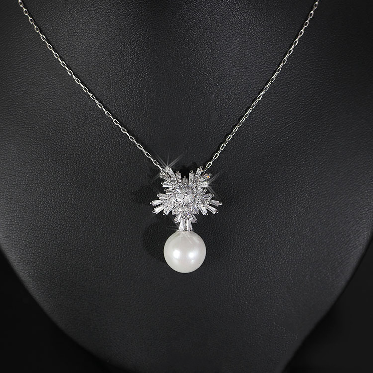 high-grade pearl necklace and zircon earrings jewelry set for women