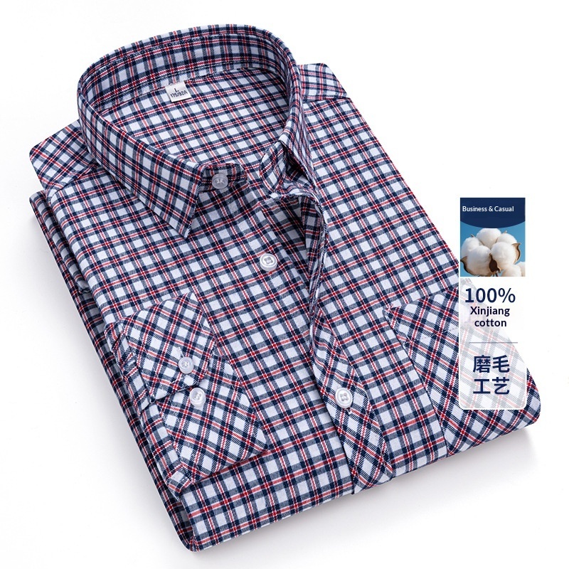Men’s Brushed Cotton Plaid Shirt | Retro Long Sleeve Casual Shirt