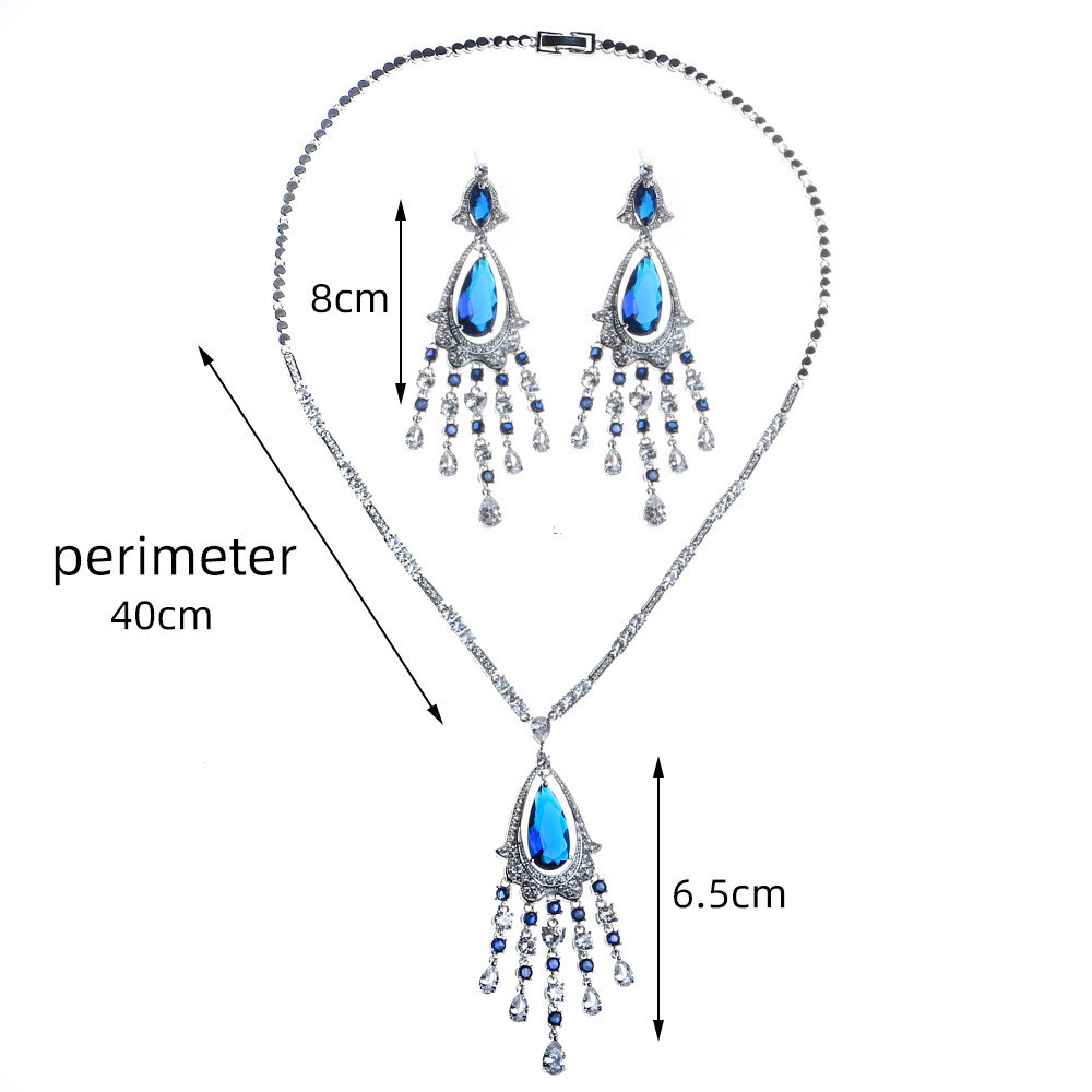 vintage zircon necklace and tassel earrings jewelry set for women