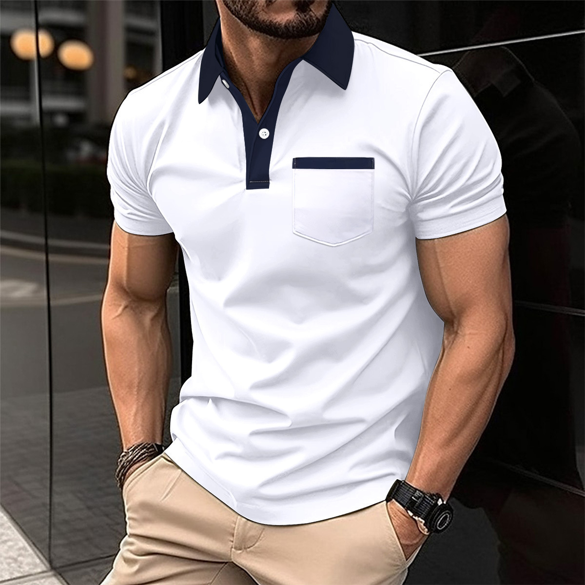 Men's Slim Fit Pocket Polo Shirt | Short Sleeve Casual Polo - Image 2