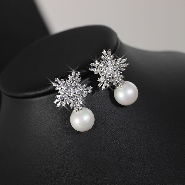 high-grade pearl necklace and zircon earrings jewelry set for women