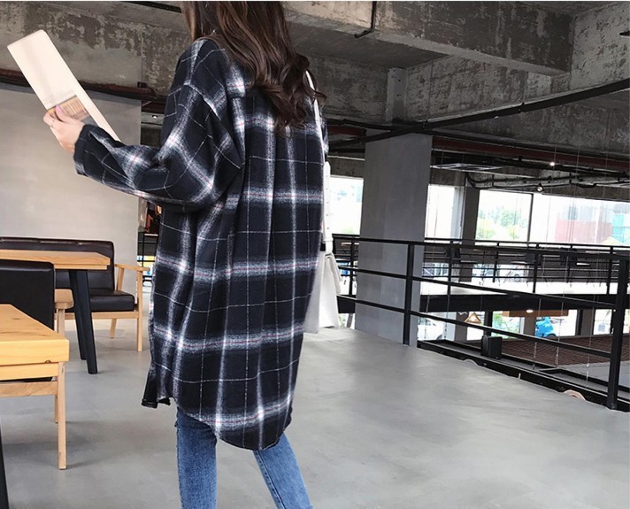 Women's Plaid Casual Shirt Coat - Image 4