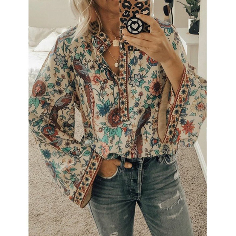 Peacock Print Chiffon Shirt - Image 2